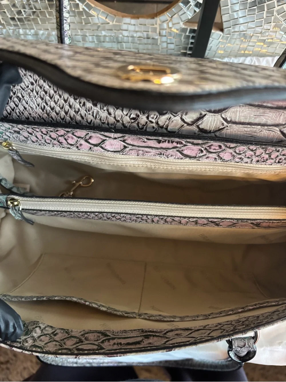 ⭐️Brahmin Metallic Silver Embossed Satchel